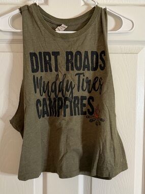 Olive Green Graphic Crop Tank Top